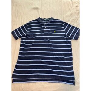 Polo Ralph Lauren Mens XXL Navy Blue Striped Short Sleeve Pique Polo Shirt